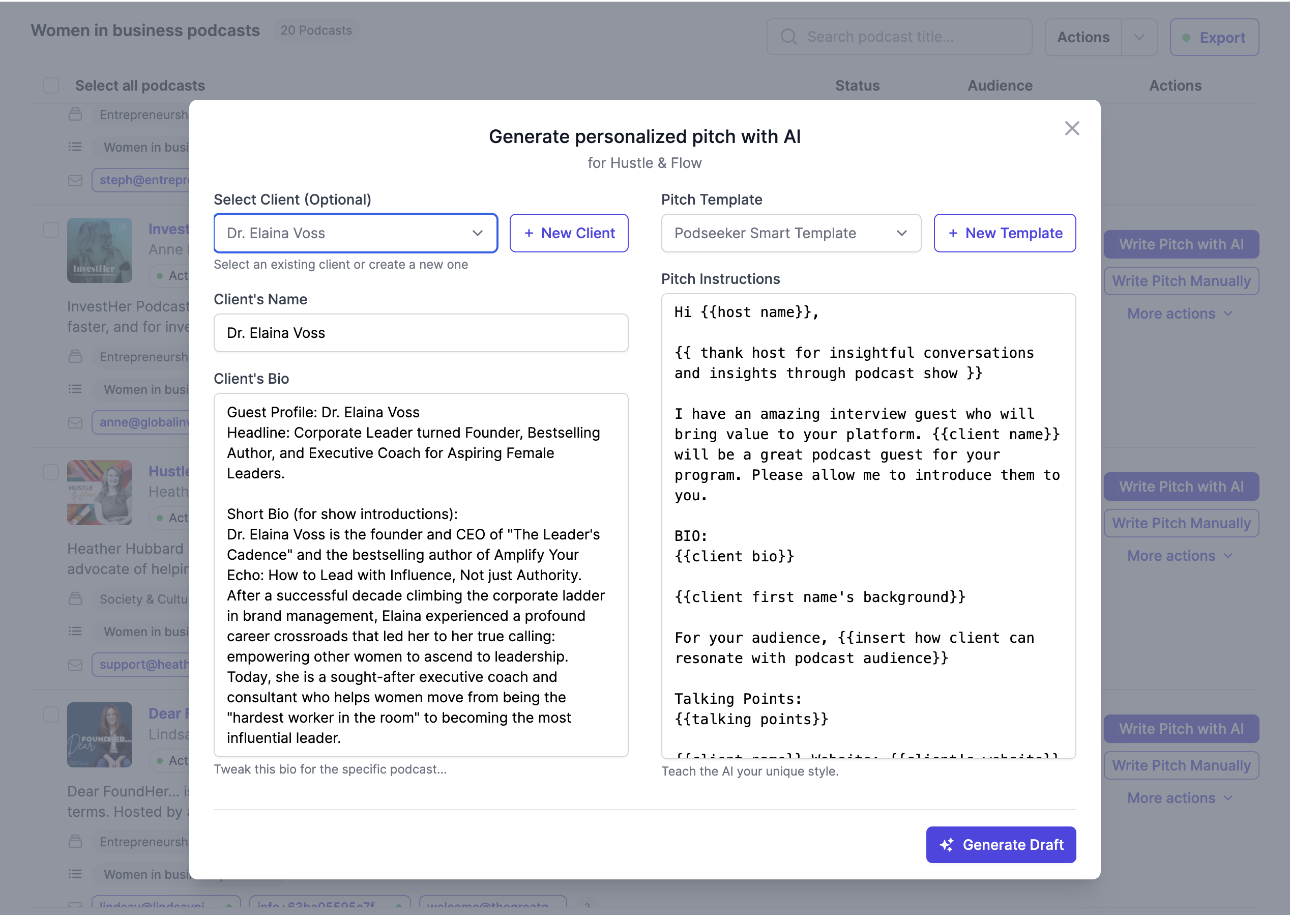 Podseeker craft pitches page