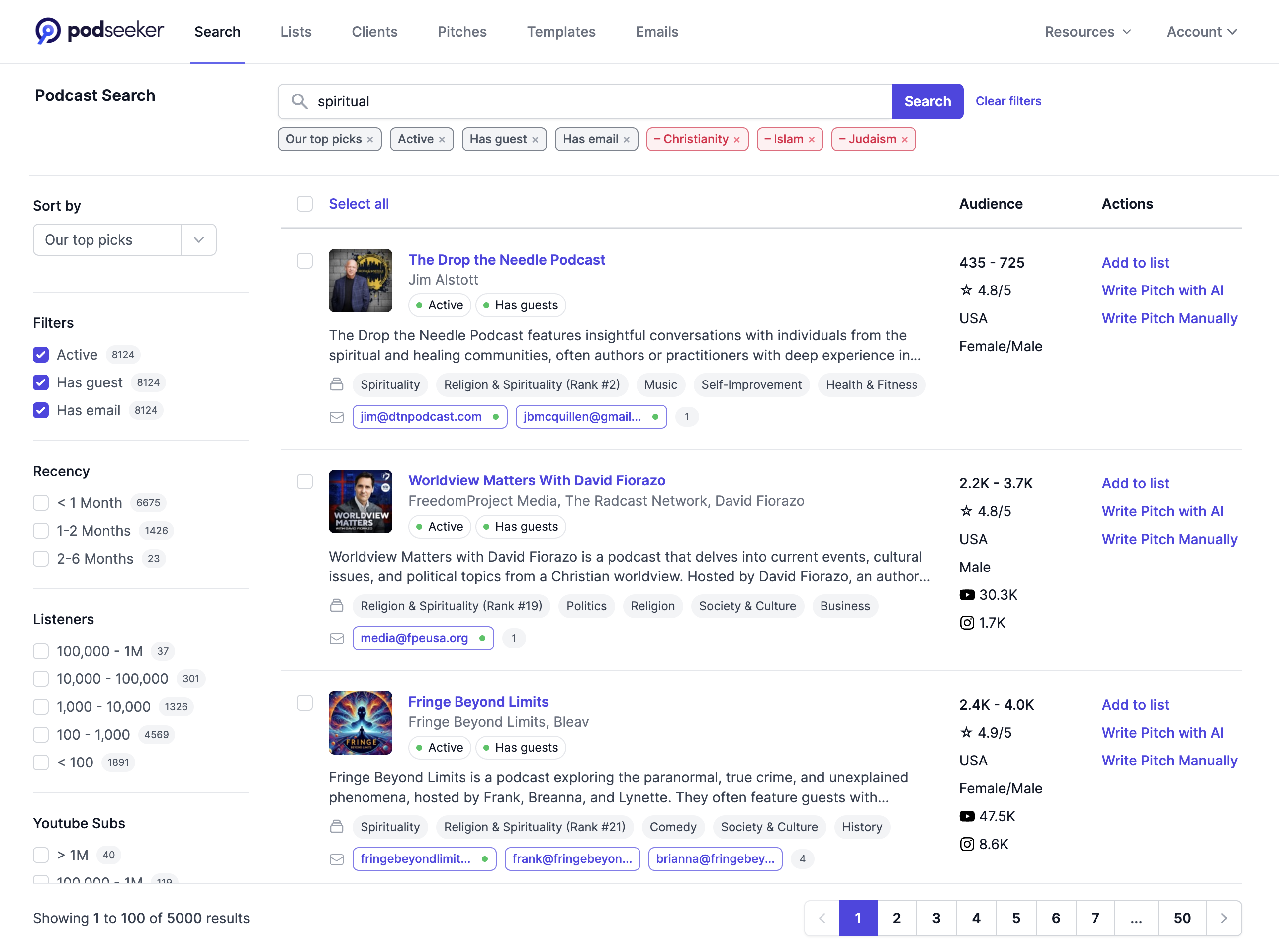 Podseeker podcast finder exclude topics