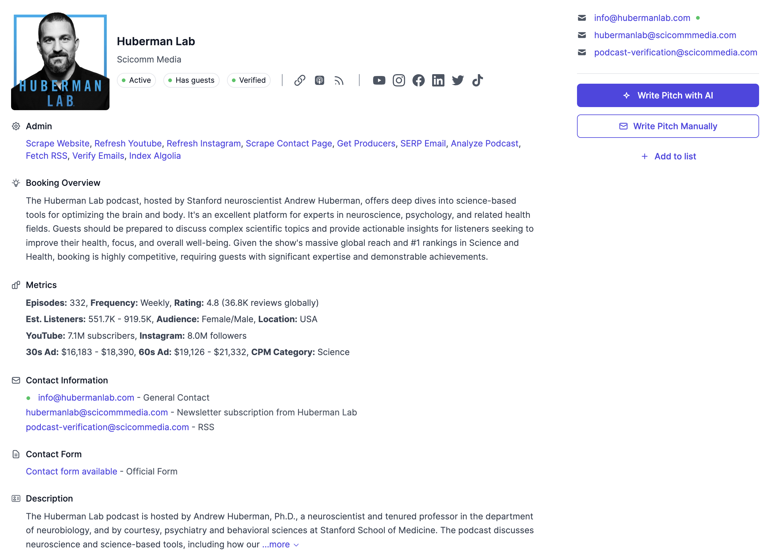 Podseeker podcast page for evaluation