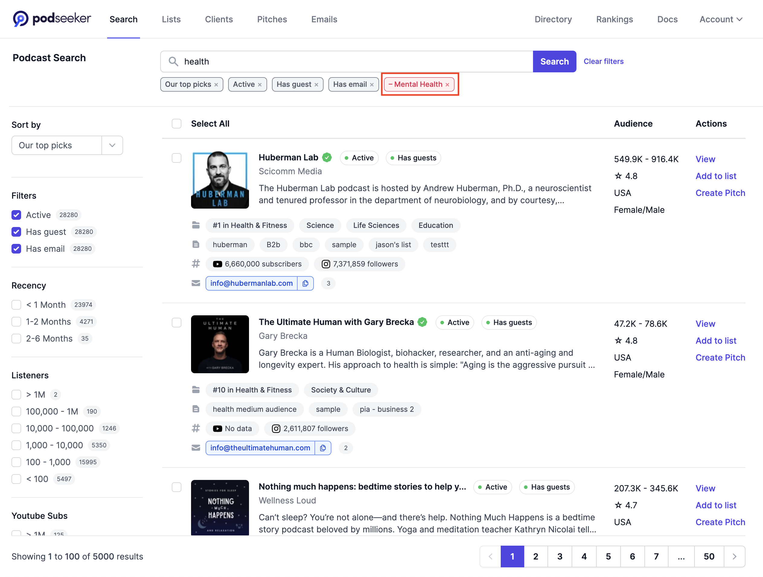 Using the 'Exclude Categories' filter in Podseeker search.
