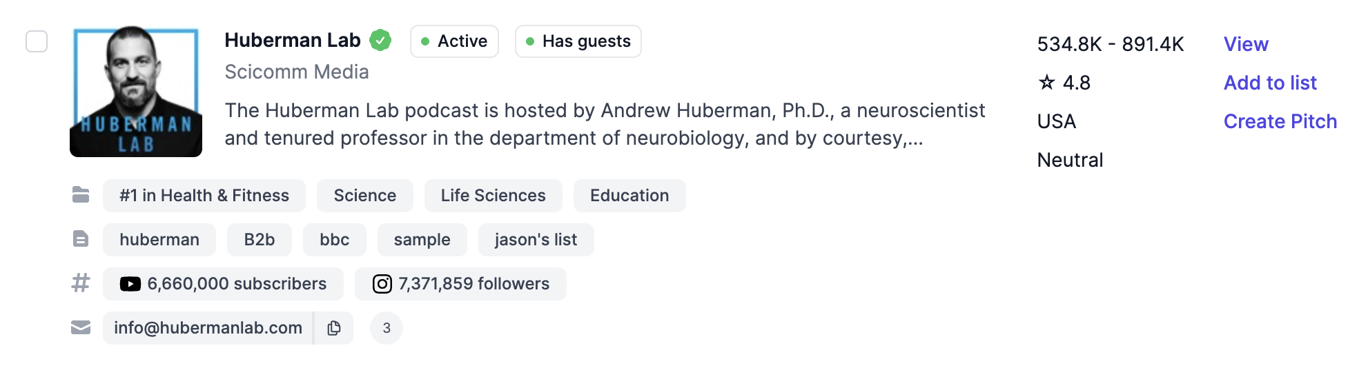 Podseeker's search results page displaying podcast cards.